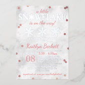 Little Snowflake Girls Winter Baby shower Real Folie Uitnodiging (Voorkant)