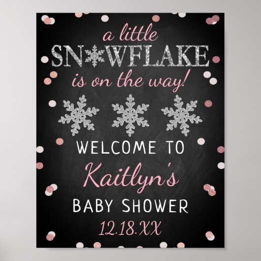 Little Snowflake Girls Winter Baby shower Welcome Poster (Voorkant)