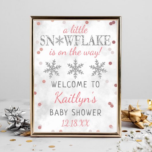 Little Snowflake Girls Winter Baby shower Welcome Poster