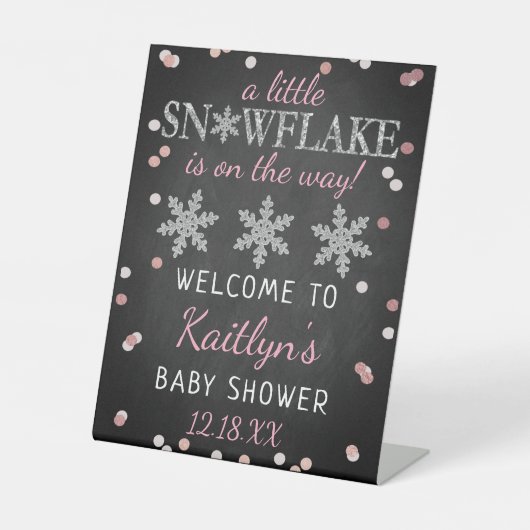Little Snowflake Girls Winter Baby shower Welcome Reclamebord Met Voetstuk (Voorkant)