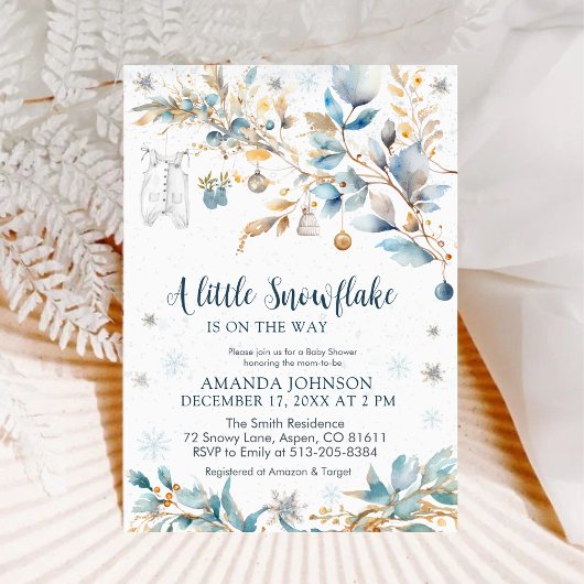 Little Snowflake Gold Winter Baby Shower   Kaart