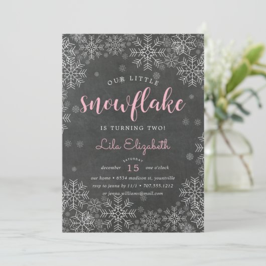 Little Snowflake Kids verjaardagsfeestje uitnodigi Kaart (Staand voorkant)