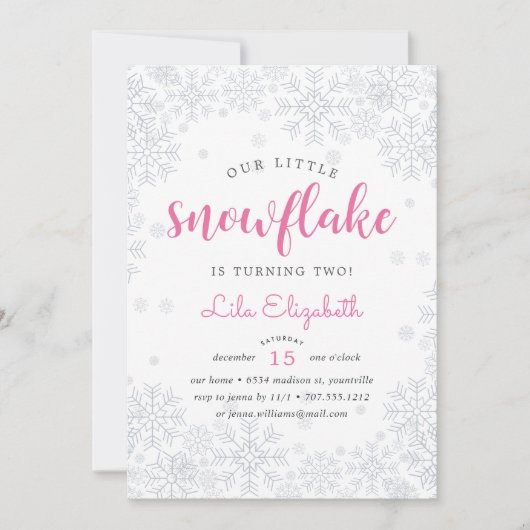 Little Snowflake Kids verjaardagsfeestje uitnodigi Kaart (Voorkant)