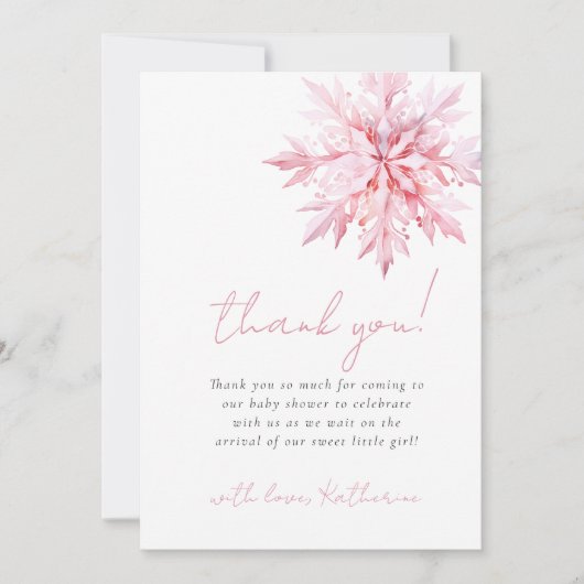 Little Snowflake Minimal Girl Baby shower Bedankkaart (Voorkant)