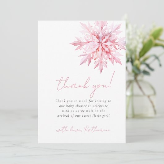 Little Snowflake Minimal Girl Baby shower Bedankkaart (Staand voorkant)