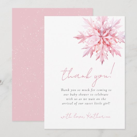 Little Snowflake Minimal Girl Baby shower Bedankkaart (Voorkant / Achterkant)
