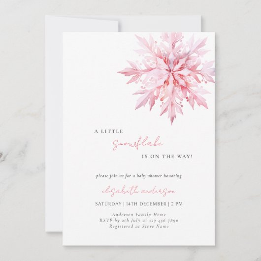 Little Snowflake Minimal Girl Baby shower Kaart (Voorkant)