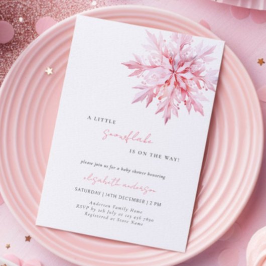 Little Snowflake Minimal Girl Baby shower Kaart