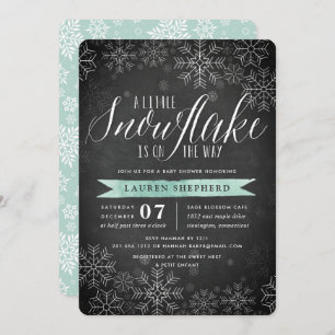Little Snowflake Mint Chalkboard Baby shower Kaart