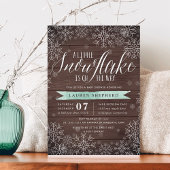 Little Snowflake Mint Rustic Wood Baby shower Kaart