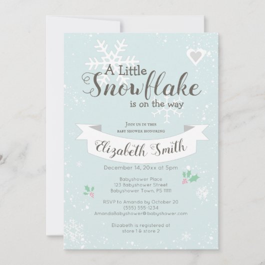 Little snowflake on the way babyshower invitation kaart (Voorkant)
