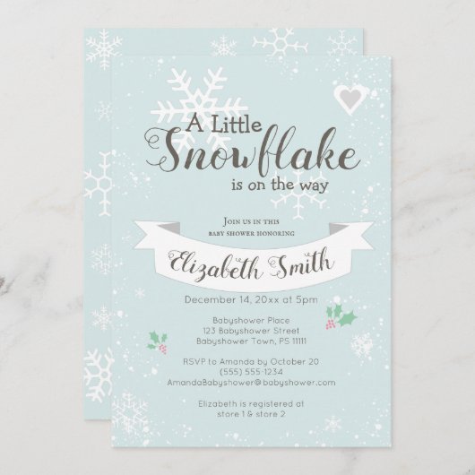Little snowflake on the way babyshower invitation kaart (Voorkant / Achterkant)