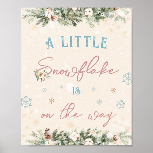 Little Snowflake on Way Winter Baby shower Poster (Voorkant)