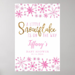Little Snowflake Pink Baby shower Welcome Sign. Poster