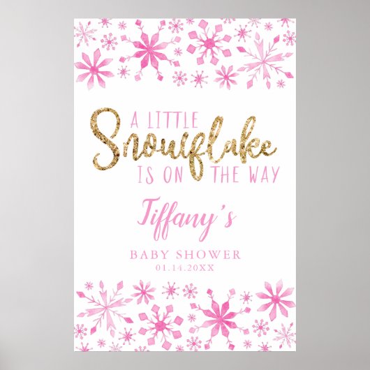 Little Snowflake Pink Baby shower Welcome Sign. Poster (Voorkant)