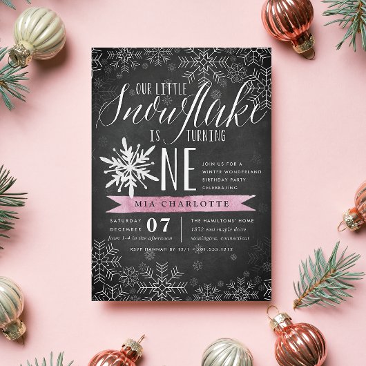 Little Snowflake Pink Chalkboard eerste verjaardag Kaart