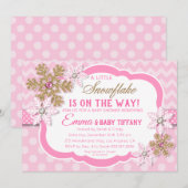 Little Snowflake Pink en Gold Glitter Baby shower Kaart (Voorkant / Achterkant)