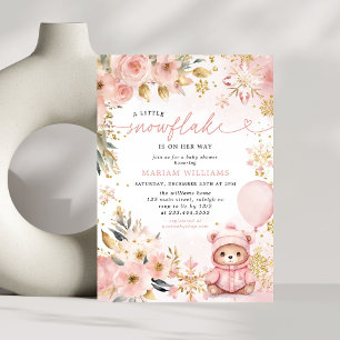 Little Snowflake Pink Floral Beer Baby shower Kaart