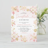 Little Snowflake Pink Floral Beer Baby shower Kaart (Staand voorkant)