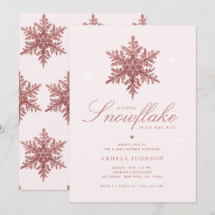 Little Snowflake Pink Glitter Girl Baby shower Kaart