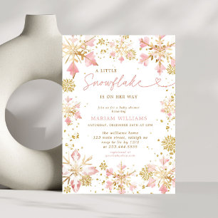 Little Snowflake Pink Gold Girl Baby shower Kaart