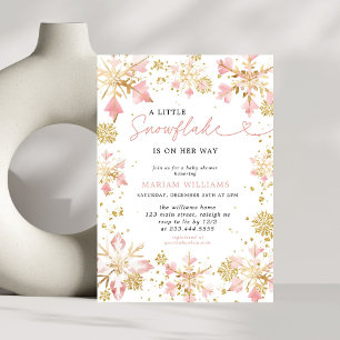 Little Snowflake Pink Gold Girl Baby shower Kaart