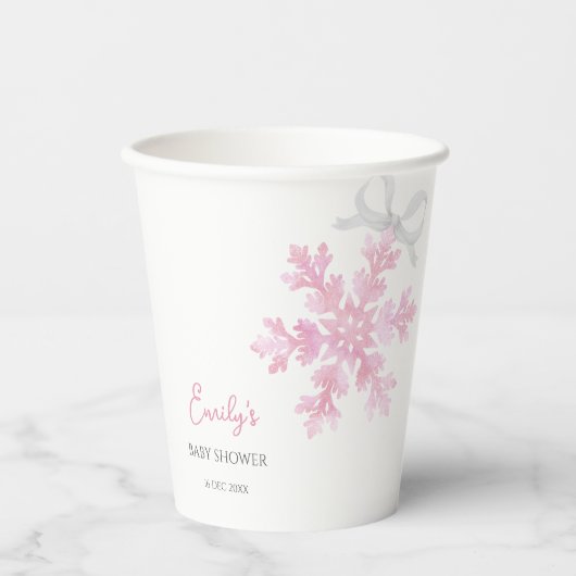 Little Snowflake Pink Winter Baby Shower Cups Papieren Bekers (Voorkant)
