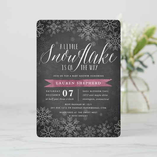 Little Snowflake Plum Chalkboard Baby shower Kaart (Staand voorkant)