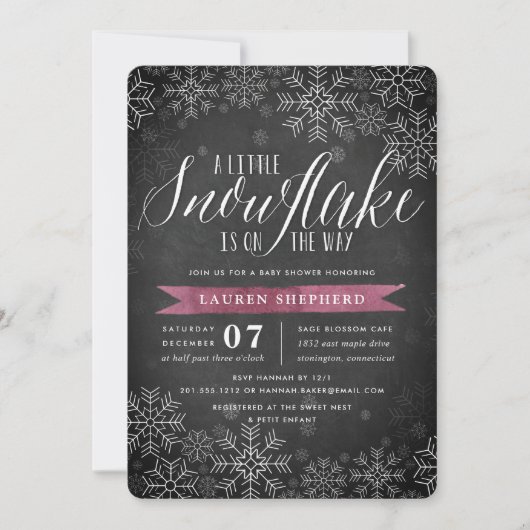 Little Snowflake Plum Chalkboard Baby shower Kaart (Voorkant)