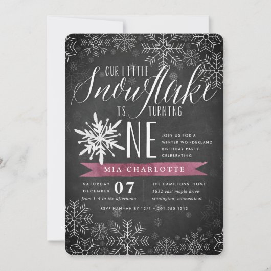 Little Snowflake Plum Chalkboard eerste verjaardag Kaart (Voorkant)