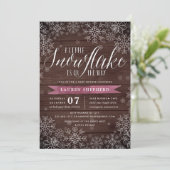 Little Snowflake Plum Rustic Wood Baby shower Kaart (Staand voorkant)