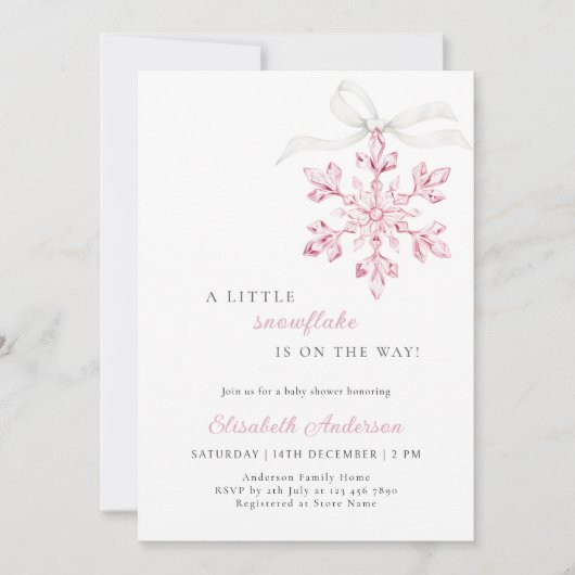 Little Snowflake Roze Meisje Baby shower Kaart (Voorkant)