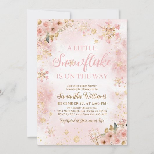 Little Snowflake Roze Winter Meisje Baby shower Kaart (Voorkant)