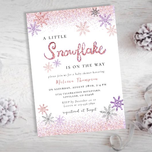 Little Snowflake Roze Winter Meisje Baby shower Kaart