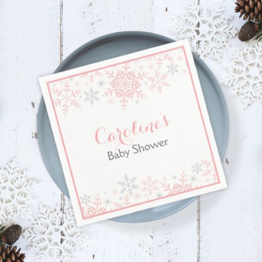 Little Snowflake Roze & Zilver Meisje Baby shower Servetten