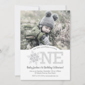 Little Snowflake Silver Glitter 1e verjaardag foto Kaart (Voorkant)