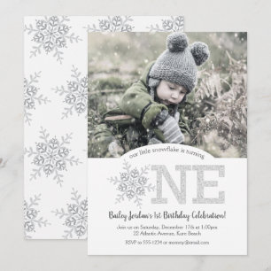 Little Snowflake Silver Glitter 1e verjaardag foto Kaart