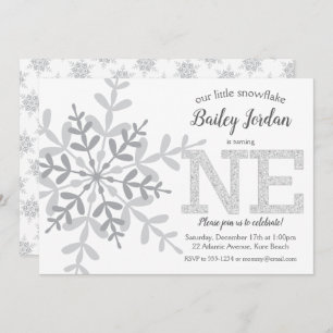 Little Snowflake Silver Glitter 1st Birthday Kaart