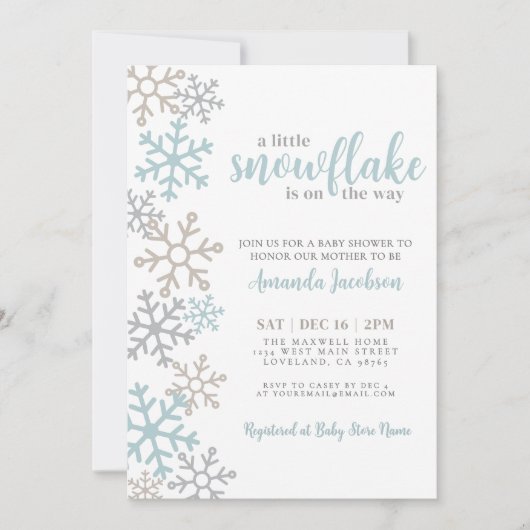 Little Snowflake Winter Baby Shower Kaart (Voorkant)