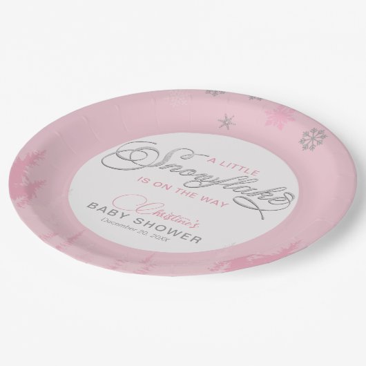 Little Snowflake Winter Baby shower Papieren Bordje (Gekanteld)