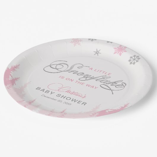 Little Snowflake Winter Baby shower Papieren Bordje (Gekanteld)