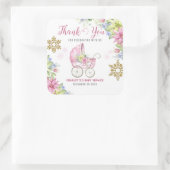 Little Snowflake Winter Bloemen Roze Baby shower Vierkante Sticker (Tas)