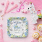 Little Snowflake Winter Bloemenblauw Baby shower Papieren Bordje (Feest)