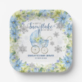 Little Snowflake Winter Bloemenblauw Baby shower Papieren Bordje (Voorkant)