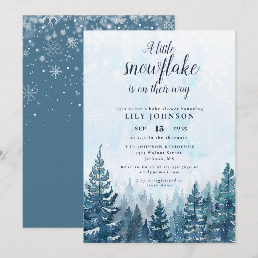 Little Snowflake Winter Forest Baby shower Kaart (Voorkant / Achterkant)