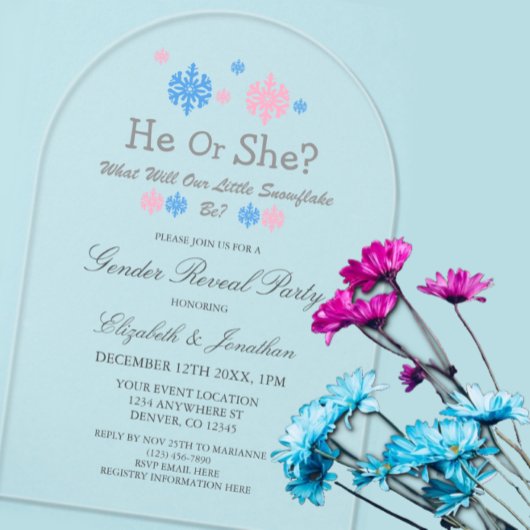 Little Snowflake Winter Gender onthulling Acryl Uitnodigingen