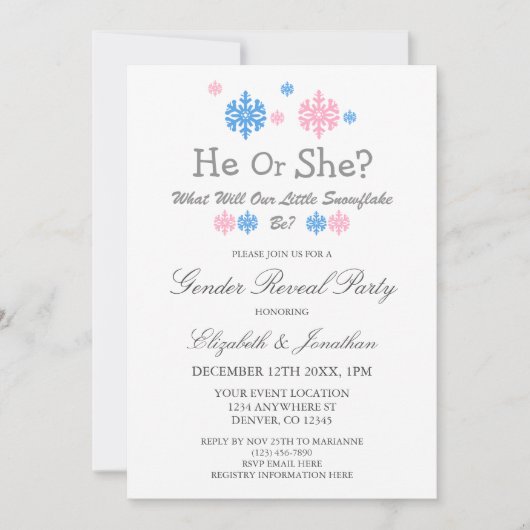 Little Snowflake Winter Gender onthulling Kaart (Voorkant)