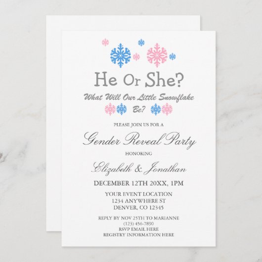 Little Snowflake Winter Gender onthulling Kaart (Voorkant / Achterkant)