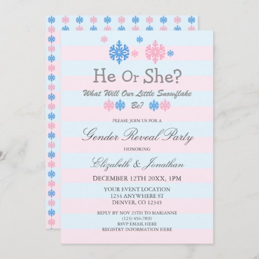 Little Snowflake Winter Gender onthulling Kaart (Voorkant / Achterkant)