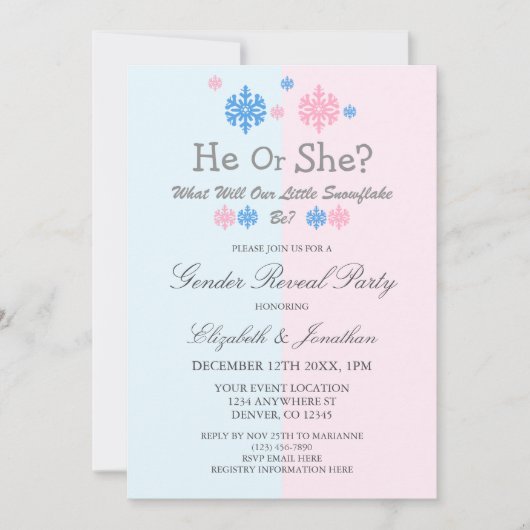 Little Snowflake Winter Gender onthulling Kaart (Voorkant)